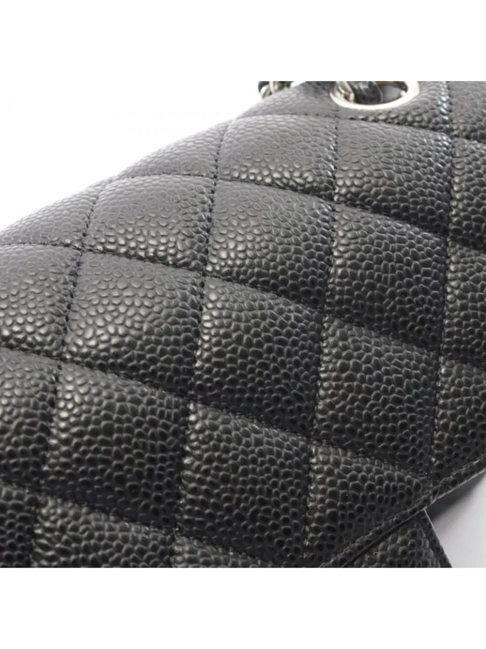 Chanel Shoulder Bag Quilted Double Flap Black Caviar Leather Chain